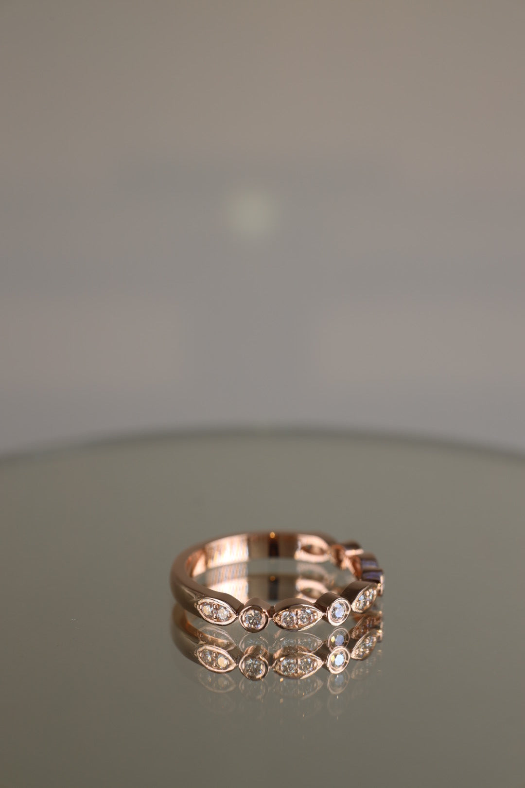 Rose gold art deco round brilliant diamond ring